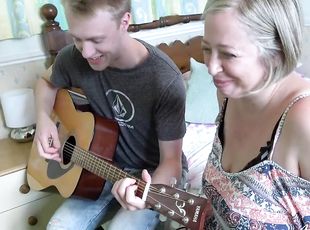 50+ mature teacher is seduced by her student during private guitar lesson